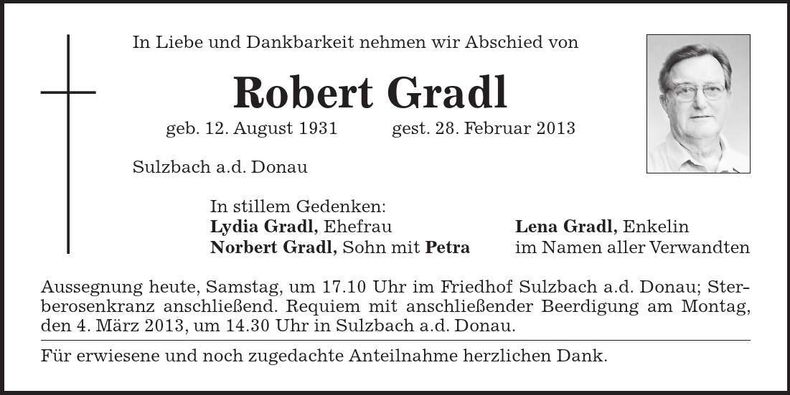 Traueranzeige Robert Gradl