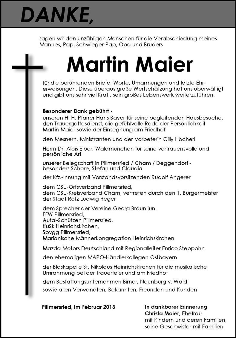 Traueranzeige Martin Maier