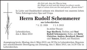 Traueranzeige Rudolf Schemmerer