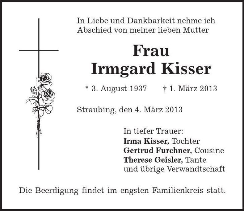 Traueranzeige Irmgard Kisser