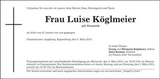 Traueranzeige Luise Köglmeier