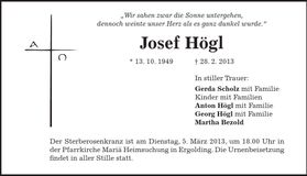 Traueranzeige Josef Högl