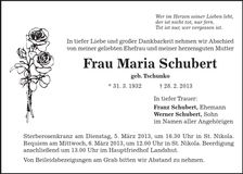 Traueranzeige Maria Schubert