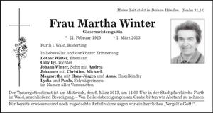Traueranzeige Martha Winter