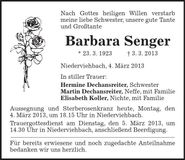Traueranzeige Barbara Senner
