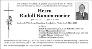 Traueranzeige Rudolf Kammermeier