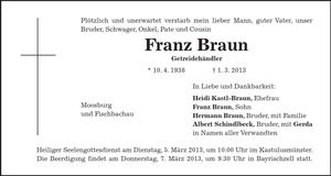 Traueranzeige Franz Braun