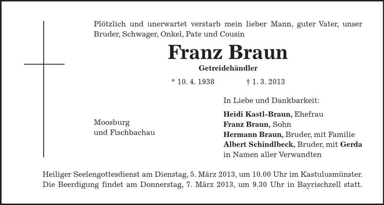 Traueranzeige Franz Braun
