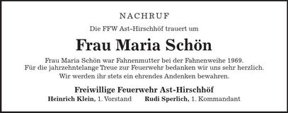 Traueranzeige Maria Schön