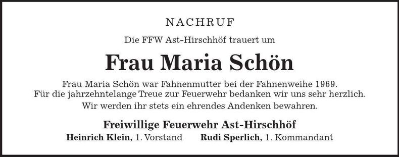 Traueranzeige Maria Schön