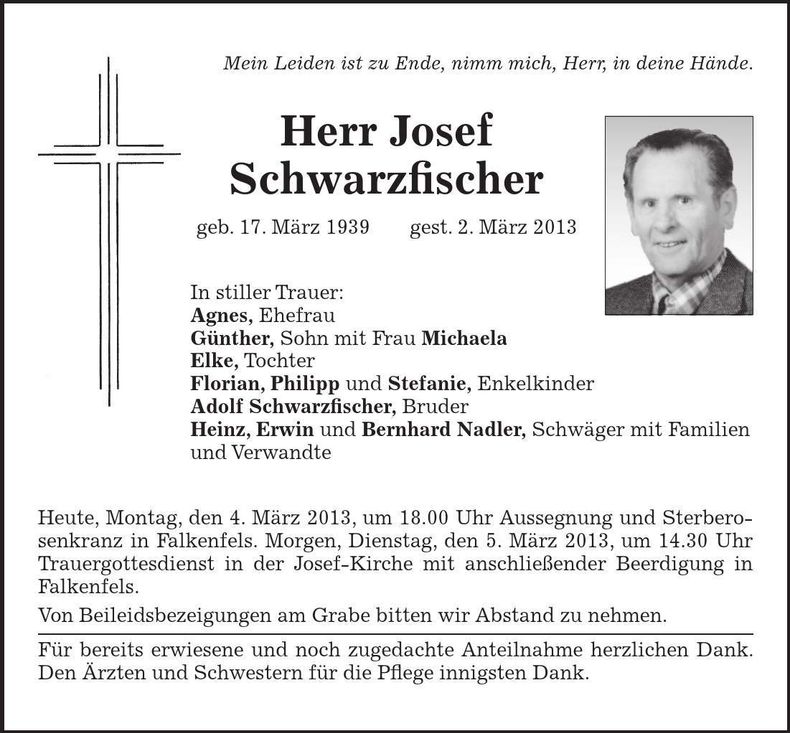 Traueranzeige Josef Schwarzfischer