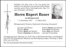 Traueranzeige Rupert Bauer