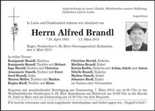 Traueranzeige Alfred Brandl