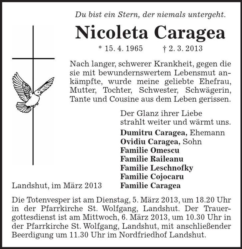 Traueranzeige Nicoleta Caragea