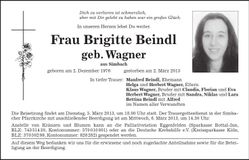 Traueranzeige Brigitte Beindl