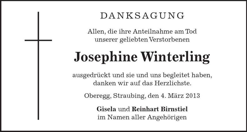 Traueranzeige Josephine Winterling