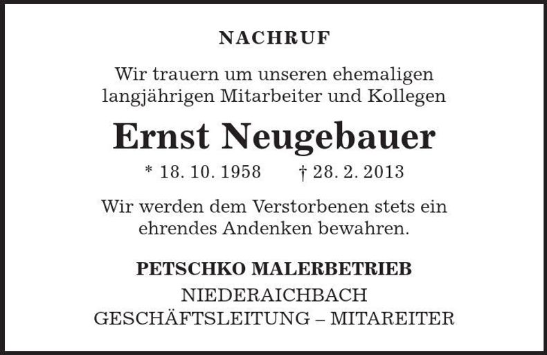 Traueranzeige Ernst Neugebauer