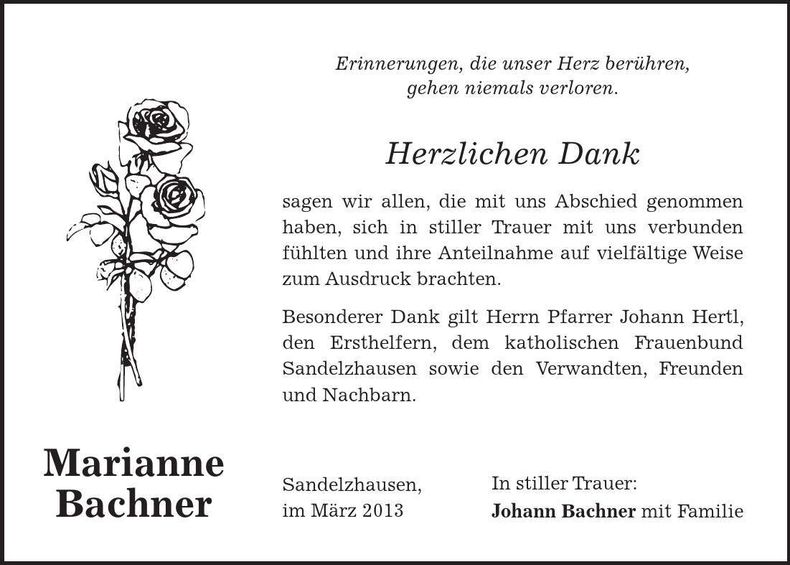 Traueranzeige Marianne Bachner
