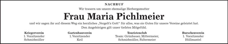 Traueranzeige Maria Pichlmeier