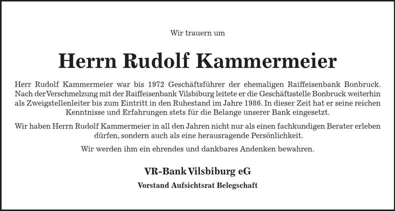 Traueranzeige Rudolf Kammermeier