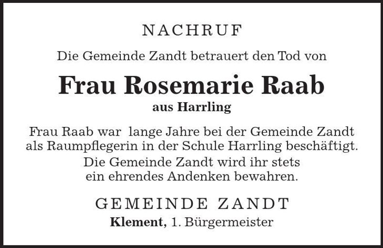 Traueranzeige Rosemarie Raab