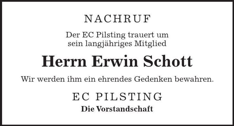 Traueranzeige Erwin Schott