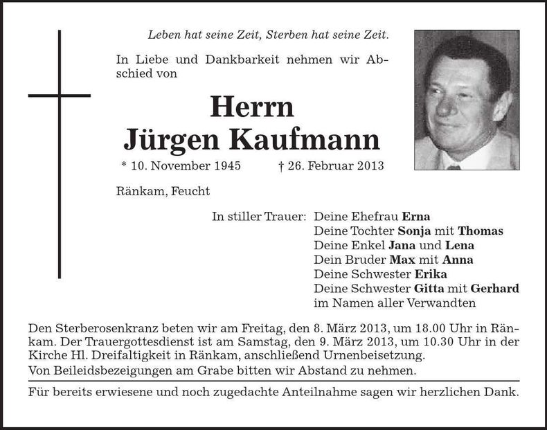Traueranzeige Jürgen Kaufmann