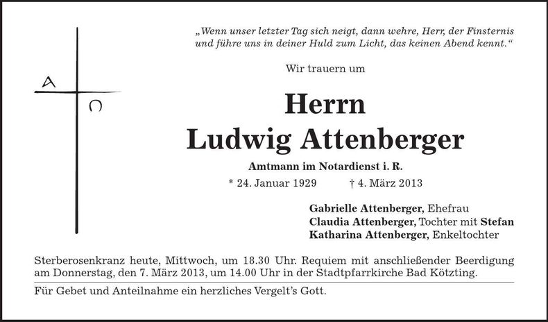Traueranzeige Ludwig Attenberger