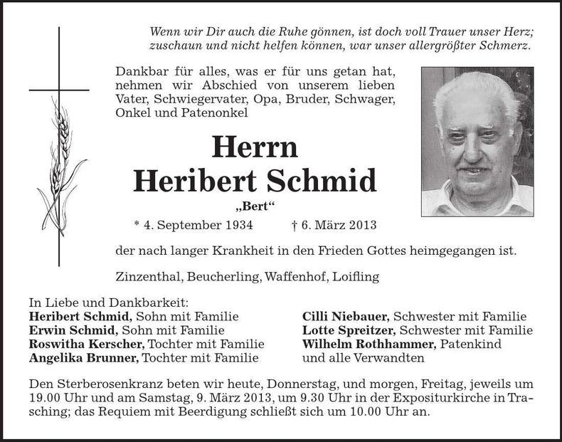 Traueranzeige Heribert Schmid