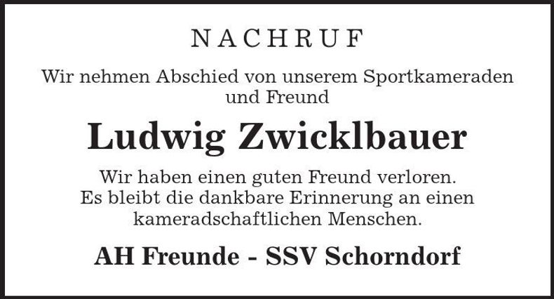 Traueranzeige Ludwig Zwicklbauer