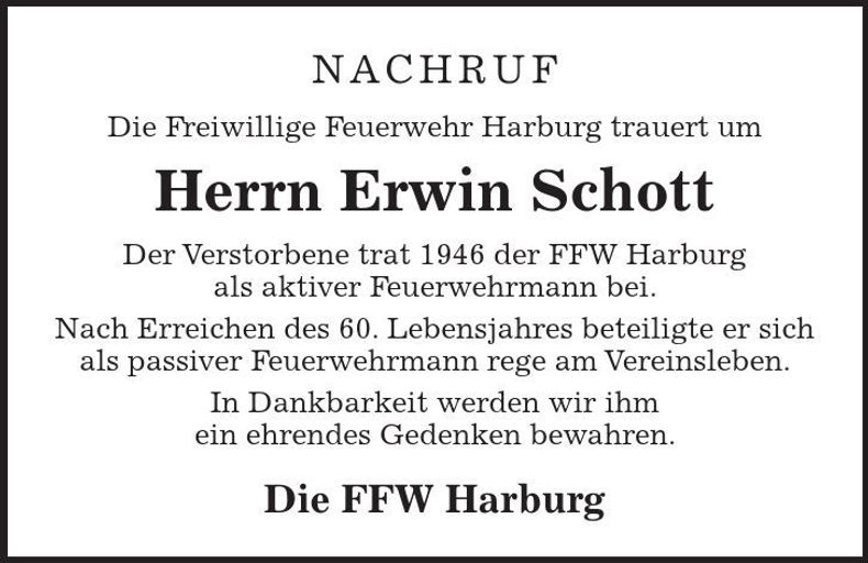 Traueranzeige Erwin Schott