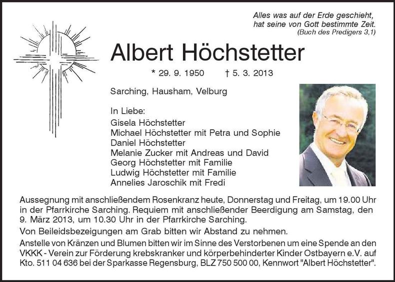 Traueranzeige Albert Höchstetter