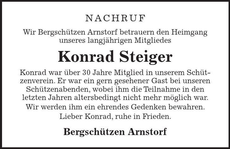 Traueranzeige Konrad Steiger