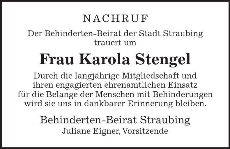 Traueranzeige Karola Stengel