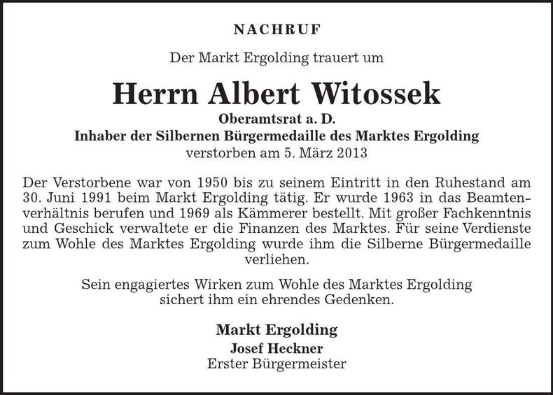Traueranzeige Albert Witossek