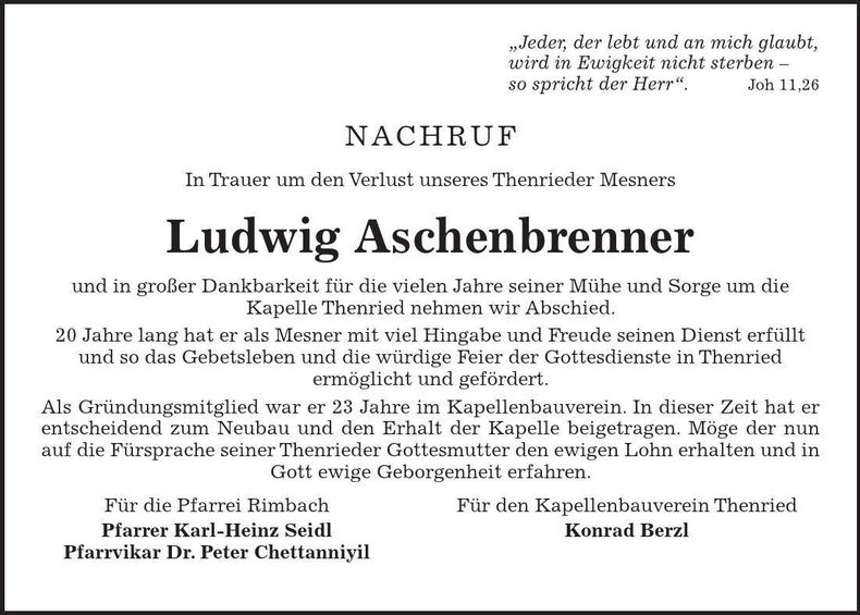 Traueranzeige Ludwig Aschenbrenner