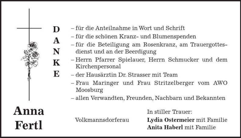 Traueranzeige Anna Fertl