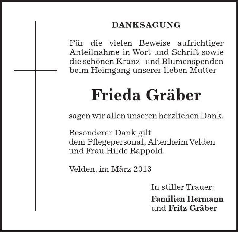 Traueranzeige Frieda Gräber