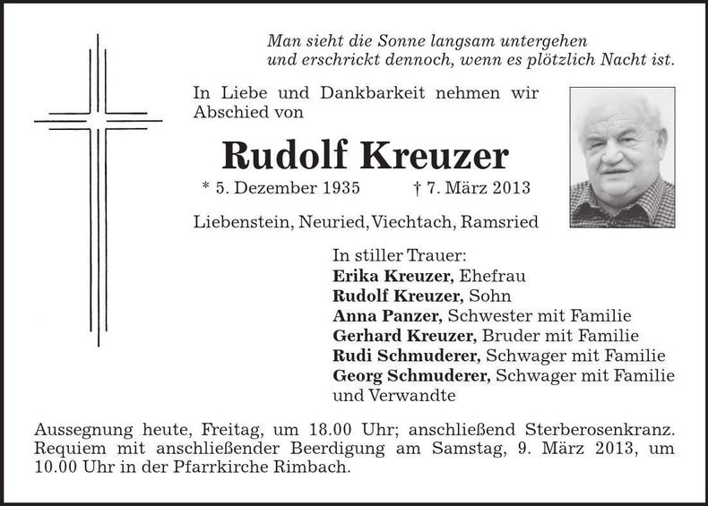 Traueranzeige Rudolf Kreuzer
