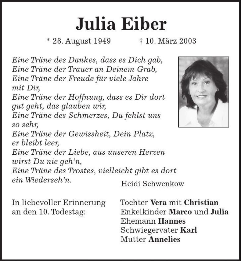 Traueranzeige Julia Eiber