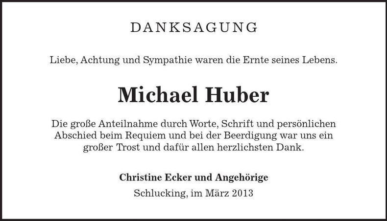 Traueranzeige Michael Huber