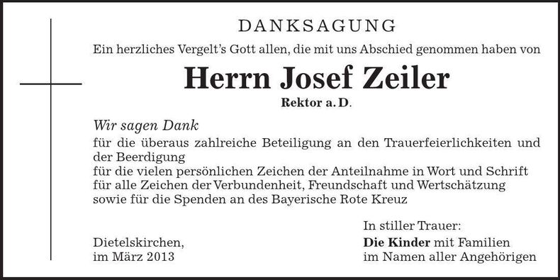 Traueranzeige Josef Zeiler