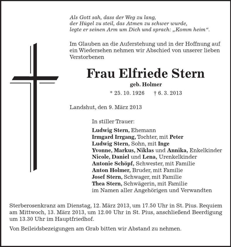 Traueranzeige Elfriede Stern