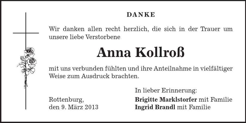 Traueranzeige Anna Kollroß
