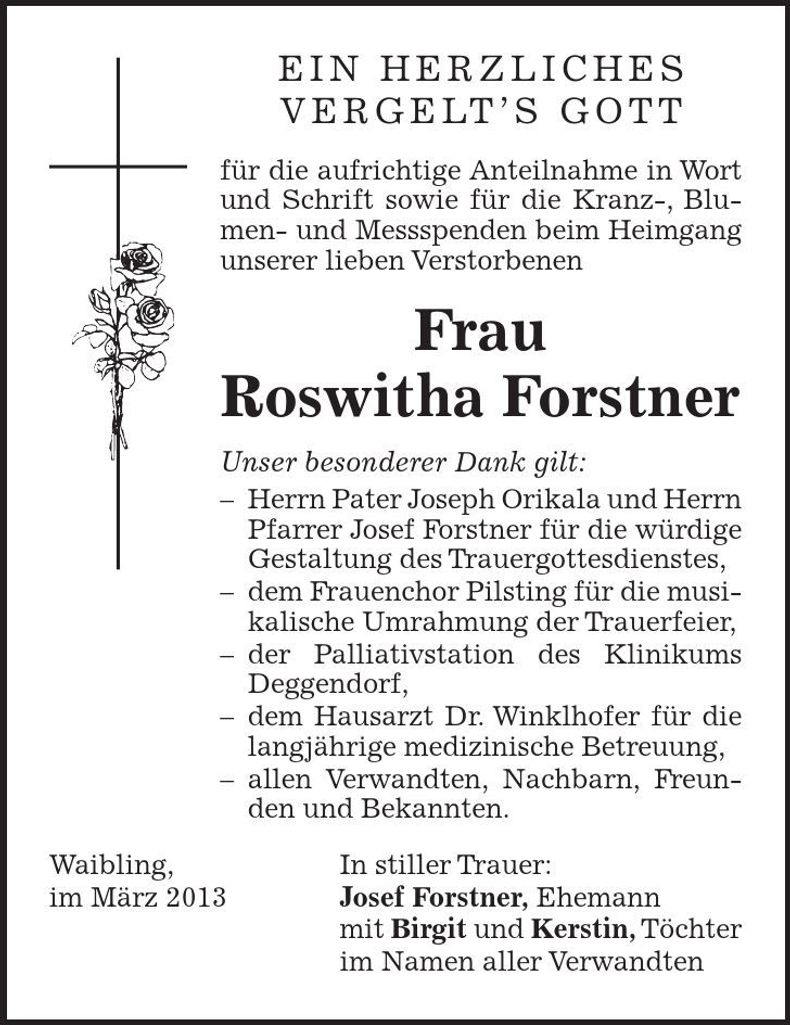 Traueranzeige Roswitha Forstner