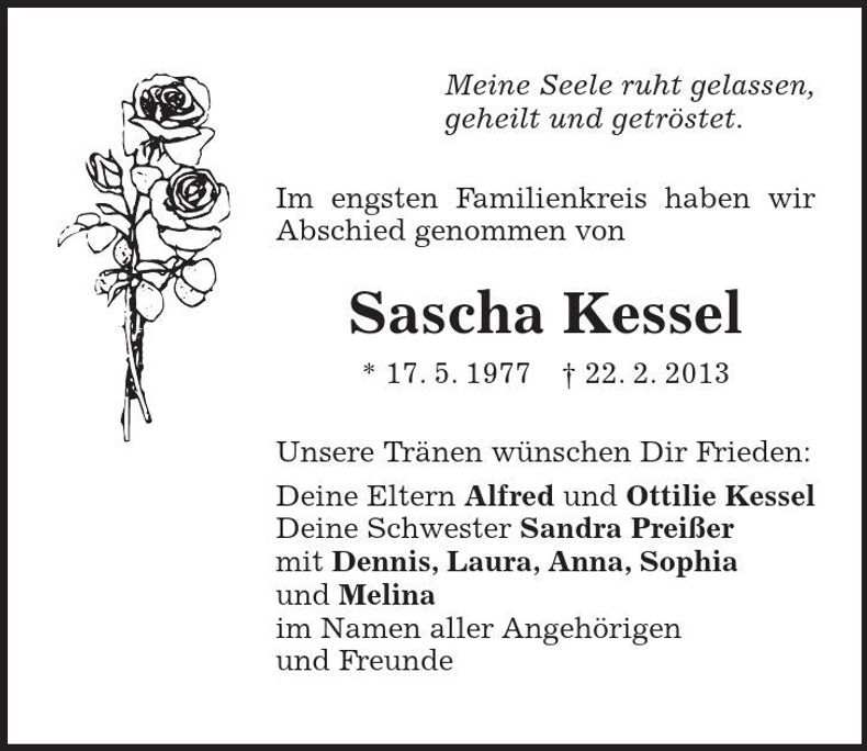 Traueranzeige Sascha Kessel