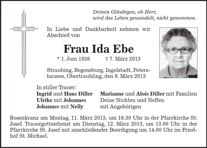 Traueranzeige Ida Ebe