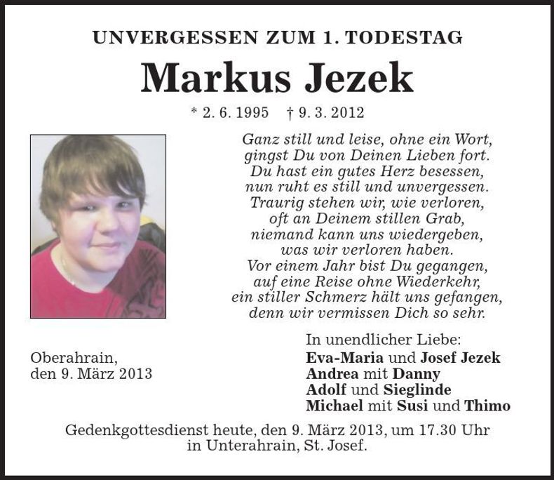 Traueranzeige Markus Jezek
