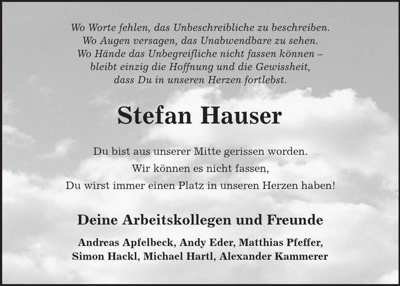 Traueranzeige Stefan Hauser