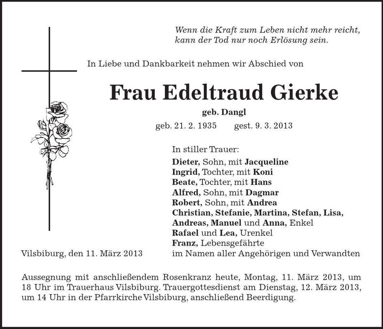 Traueranzeige Edeltraud Gierke